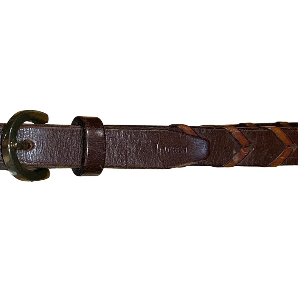 Lauren Ralph Lauren Womens Brown Leather Braided Skinny Belt Brass Buckle Small